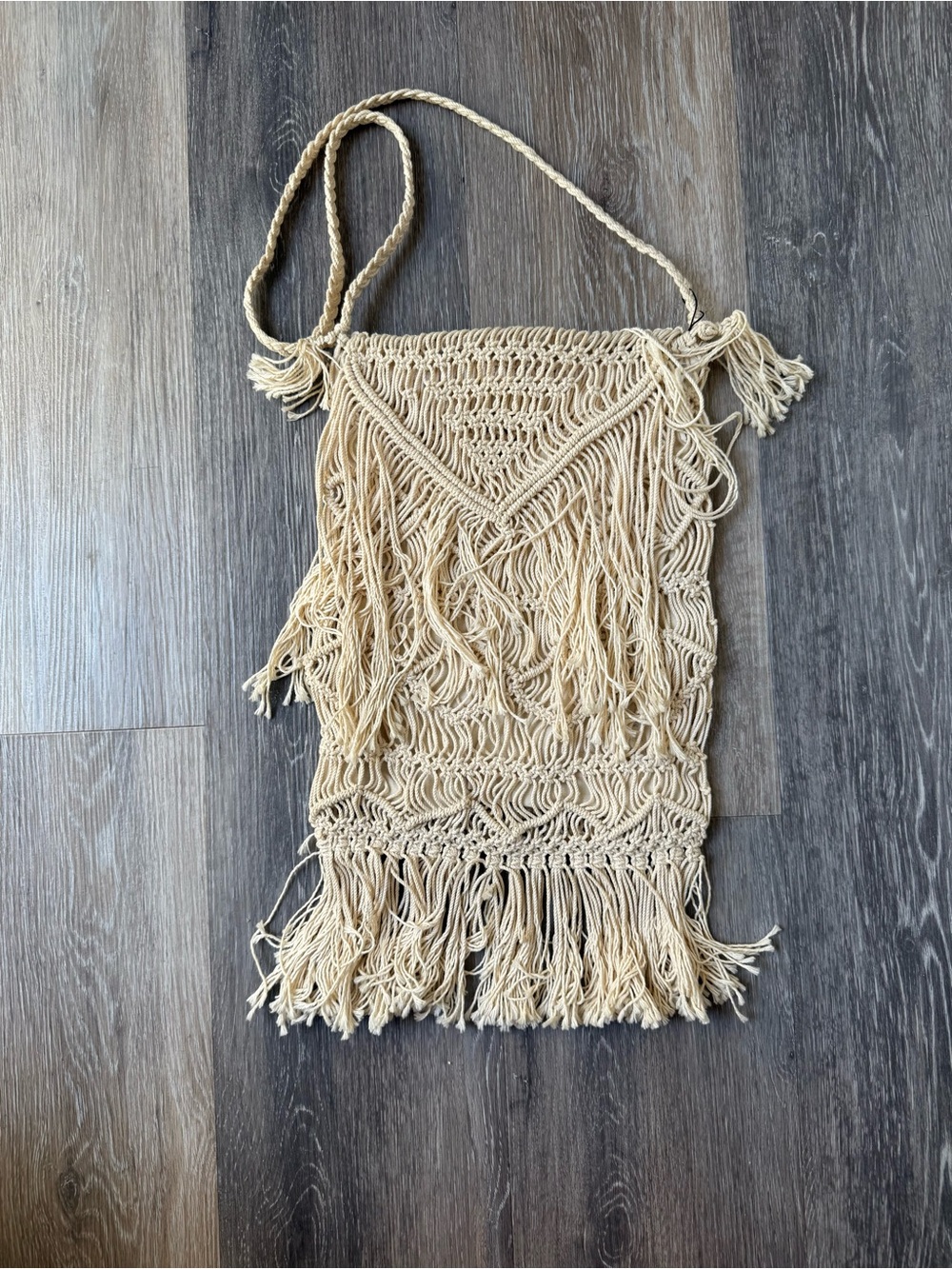 BOHO Macramé Fringe Crossbody Bag in Natural Cream